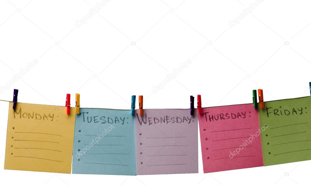 colored paper with the days of the week