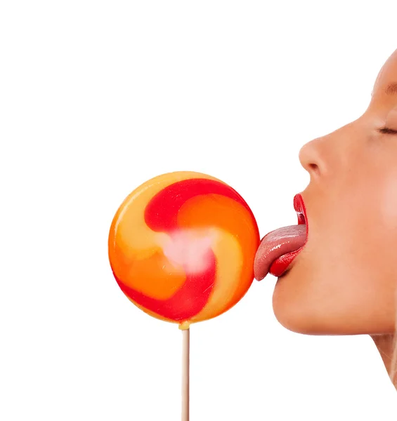Ritratto di giovane donna sexy leccare lecca lecca lecca — Foto Stock