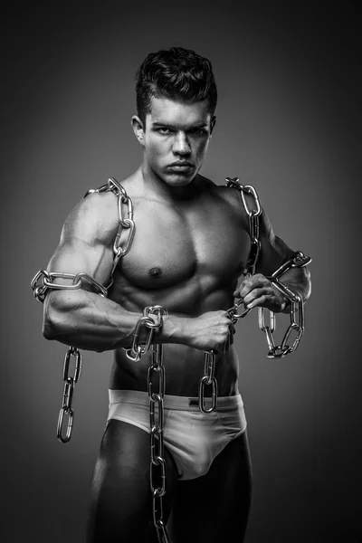 Brutal guy with steel chain — Stock Photo, Image