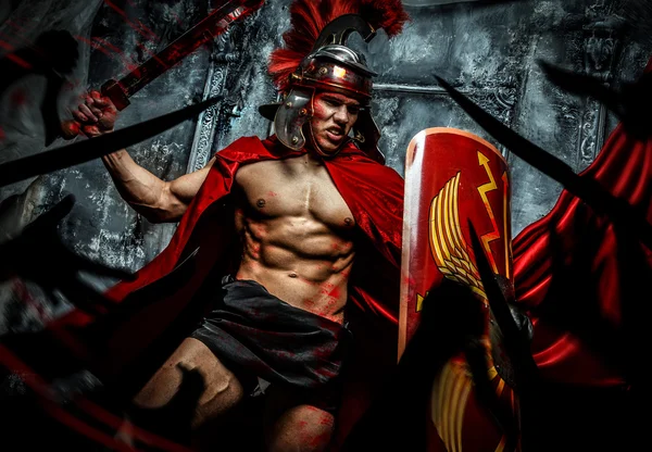 Roman warrior attacking his enemies — Stock Photo, Image