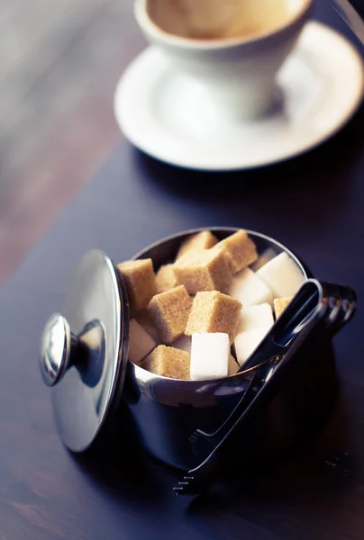 Socker skål och kaffe kopp — Stockfoto