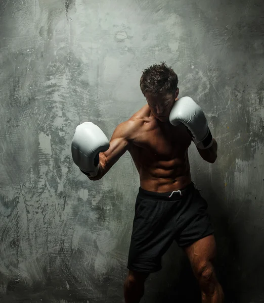 Awesome manliga boxning på grå bakgrund. — Stockfoto