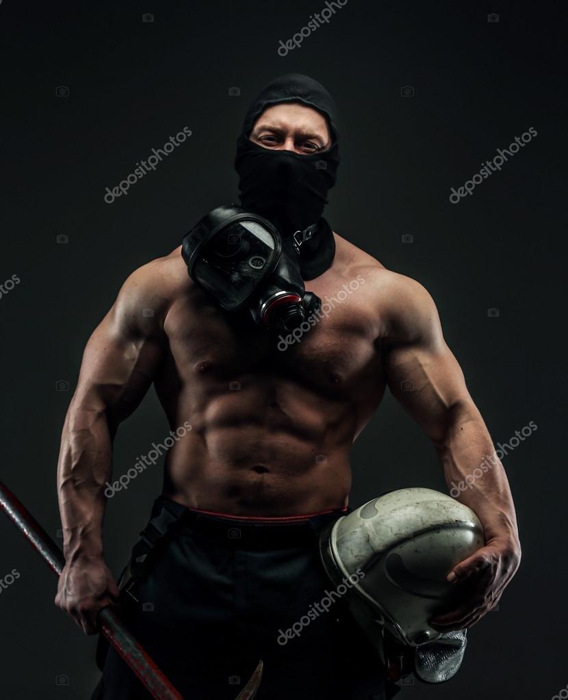 Muscular Firefighter With Naked Torso Stock Photo By Fxquadro