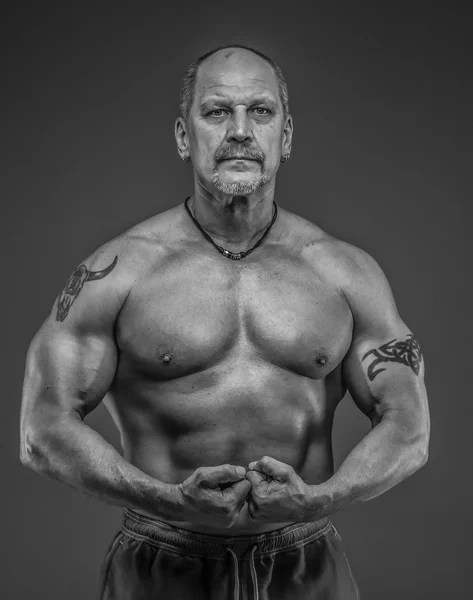 Masculino com corpo muscular posando em estúdio — Fotografia de Stock