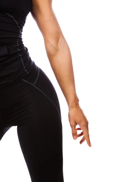Del og fitness kvinna i svart sportkläder — Stockfoto