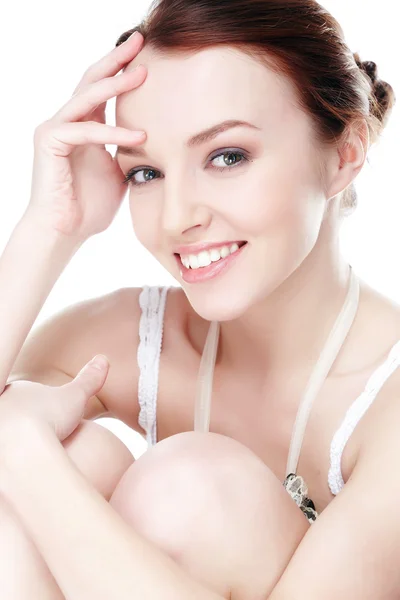 Menina bonita atraente no whitebackground — Fotografia de Stock