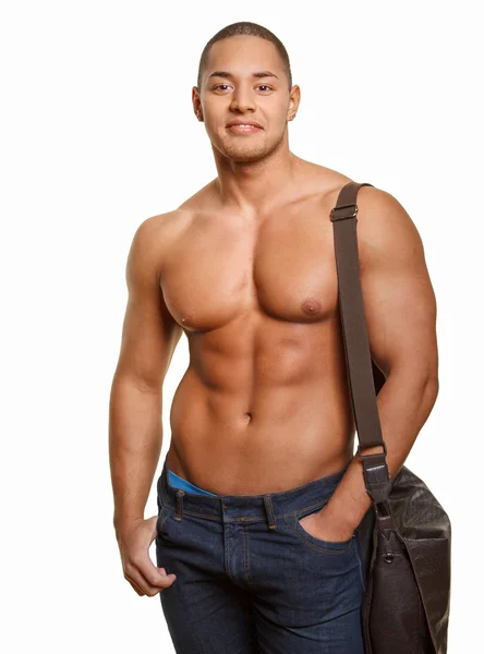 Smiling guy with naked torso — Stock Photo, Image