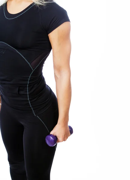 Blond fitness woman with dumbell — Stock Photo, Image