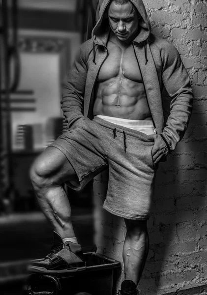 Black and white photo of awesome bodybuilder — Stock Photo, Image