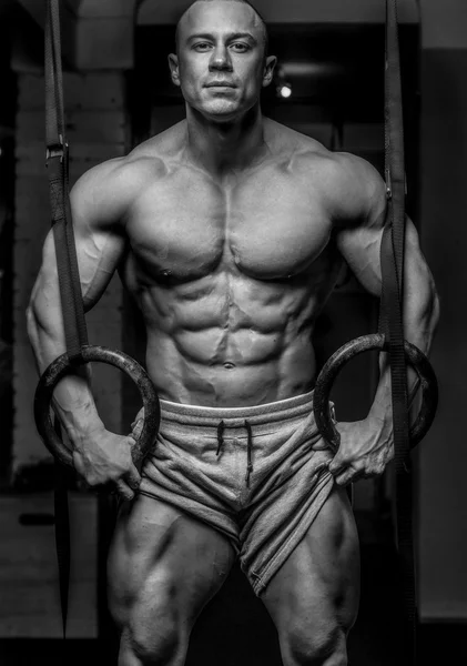 Black and white photo of awesome bodybuilder — Stock Photo, Image