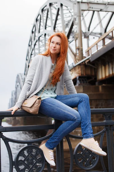 Redhead casual slim girl — Stock Photo, Image