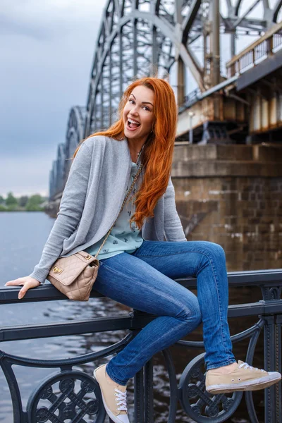 Redhead casual slim girl — Stock Photo, Image