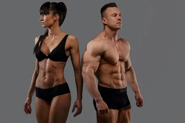 Bodybuilders couple in underwear. — Stock Photo, Image