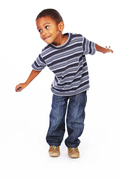 Niño negro en jeans y camisa — Foto de Stock