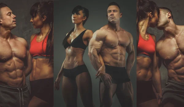 Τρεις εικόνες bodybuilders ζευγαριού. — Φωτογραφία Αρχείου