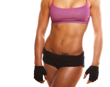 Woman's fit body isolated on white.