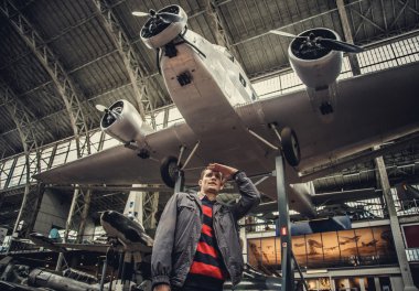 Man on airplanes exhibition.