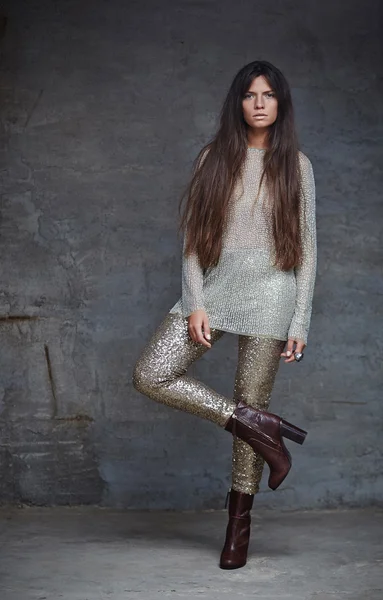 Young woman in shine clothes — Stok fotoğraf