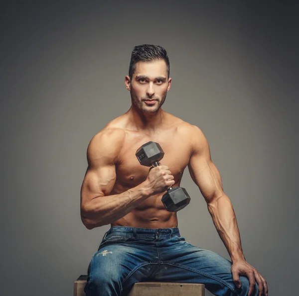 Shirtless guy in blue jeans — Stock Photo, Image