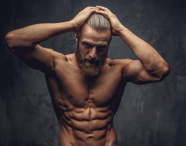 Muscular shirtless  bodybuilder 