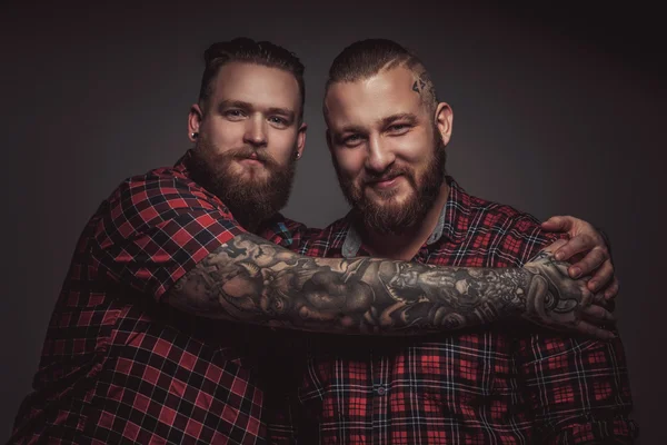 Two brutal friends with tattoes — Stock Photo, Image