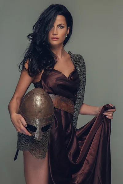 Awesome female in ancient armor. — Stock Photo, Image