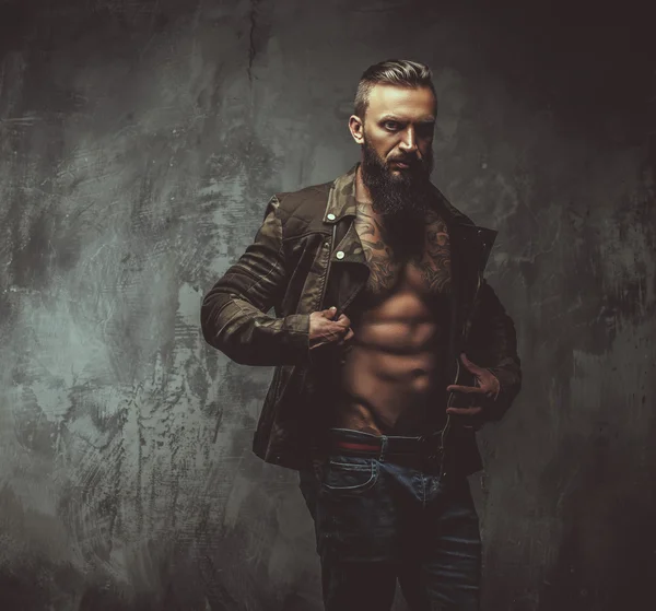 Fashion tattooed man with beard. — Stock Photo, Image