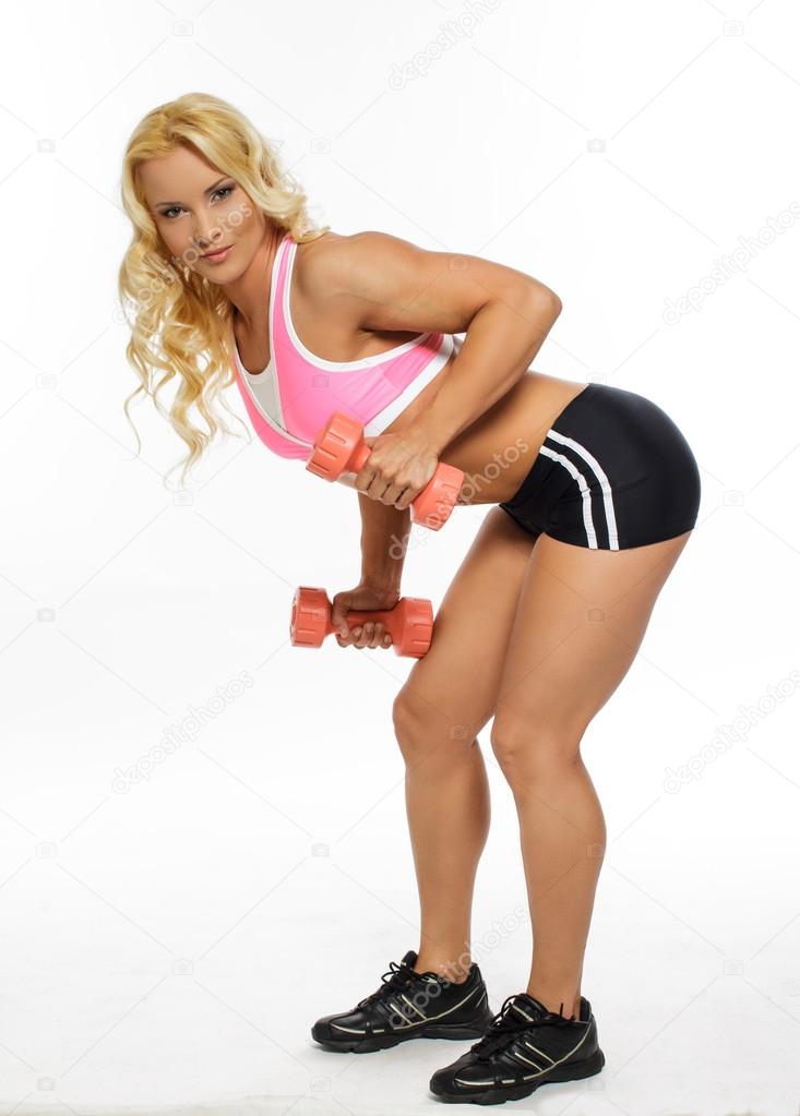 Awesome blond fitness woman.