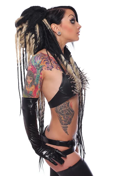 Side view of tattooed emo girl. — Stock Photo, Image