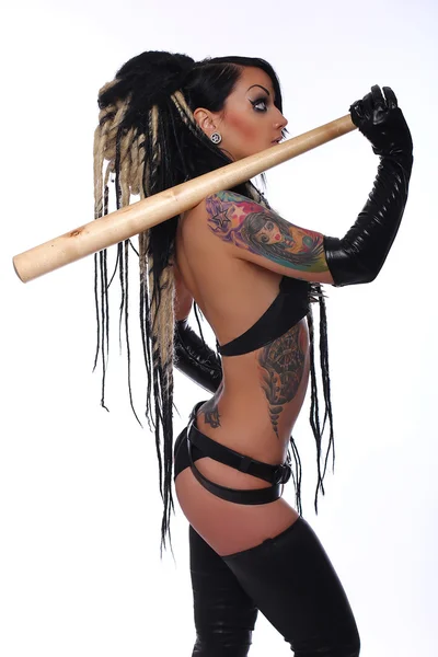 Sexy emo girl in black underwear. — Stock Photo, Image