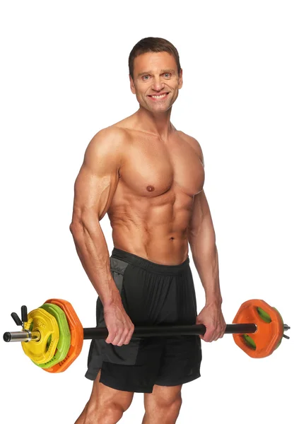 Shirtless muscular middle age man. — Stock Photo, Image