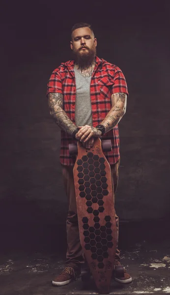 Bearded hipster man in red shirt. — Stock Photo, Image