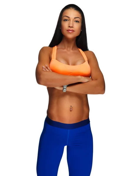 Uzun siyah saçlı kadın fitness. — Stok fotoğraf