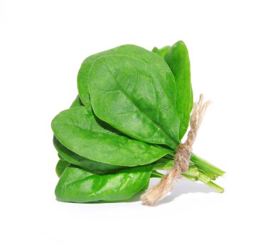 A bohça-in kırpma yolu ile beyaz arka plan üzerinde izole taze ıspanak