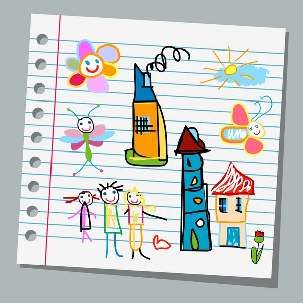 Cuaderno papel dibujos infantiles — Vector de stock