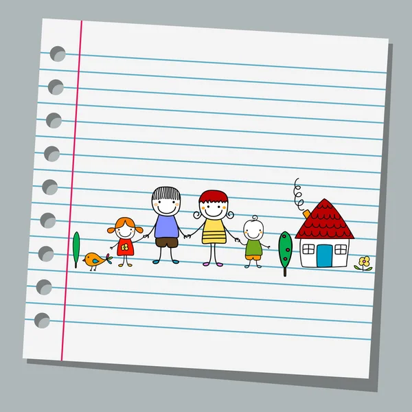 Notebook paper with family — Stock Vector