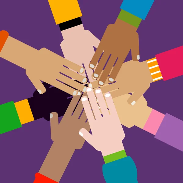 Diversity hands together — Stock Vector