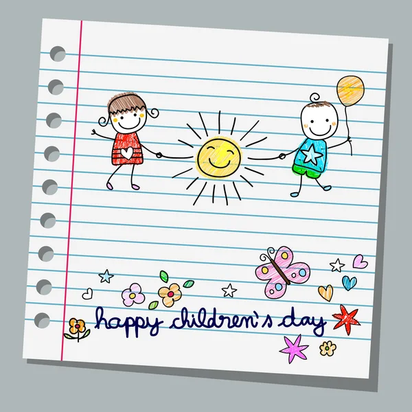 Anteckningsbok papper glada barn dag — Stock vektor