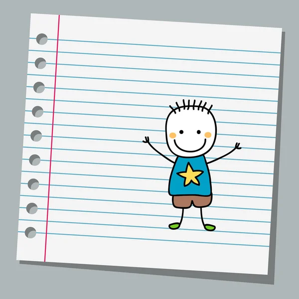 Notebookpapier met kleine jongen — Stockvector