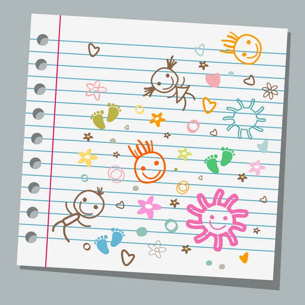 Cuaderno papel dibujos infantiles — Vector de stock