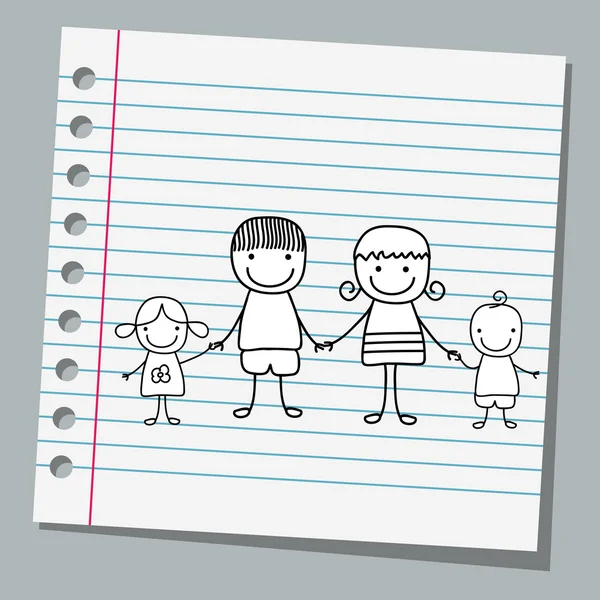 Cuaderno de papel con familia — Vector de stock