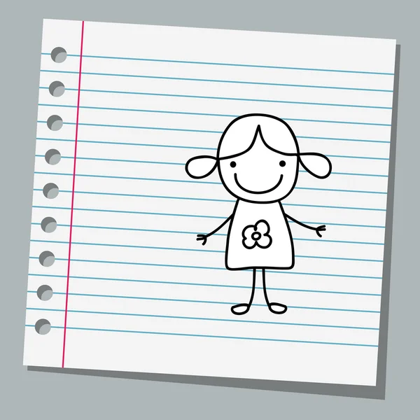 Notebook paper with little girl — Stock Vector