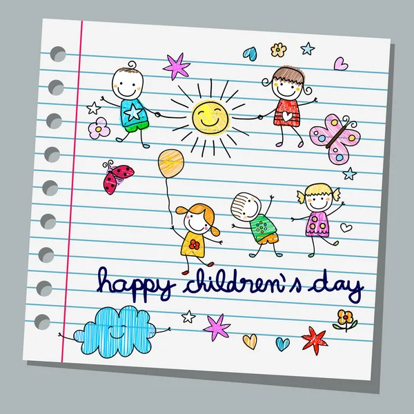 Cuaderno de papel feliz día de los niños — Vector de stock