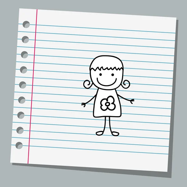 Cuaderno de papel con niña — Vector de stock