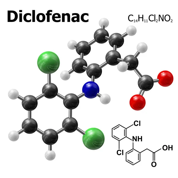 Modelo Estrutural Molécula Diclofenac —  Vetores de Stock