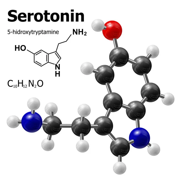 Structureel Model Van Serotoninemolecuul Rechtenvrije Stockvectors