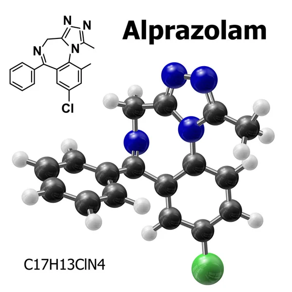 Структурная Модель Молекулы Алпразолама — стоковый вектор