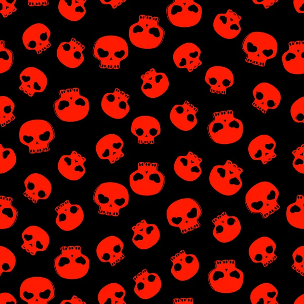Crânes noirs et rouges motif sans couture — Image vectorielle