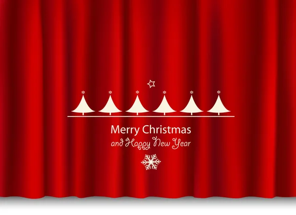 Christmas and new year greeting on a red shiny curtain — Stock Vector