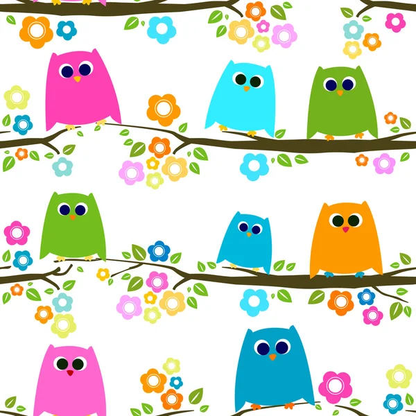 Owls on branch — Stock Vector
